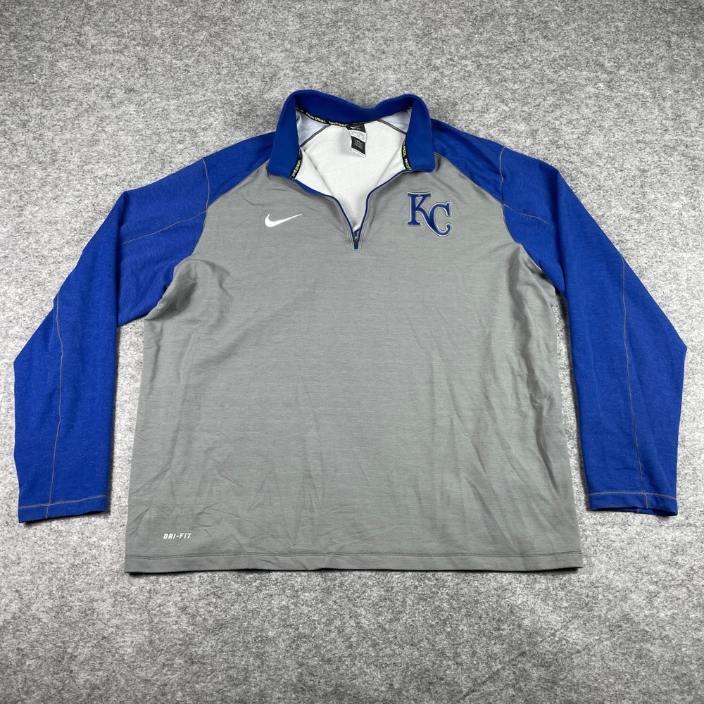 Kansas City Royals Pullover Men XXL Grey Rayon Nike Dri-FIT 1/4 Zip MLB Training